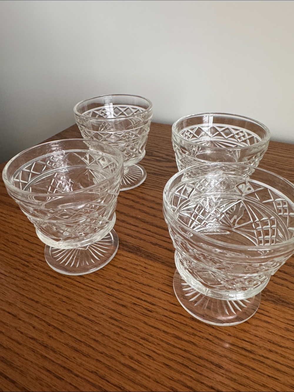 Clear Cut-Glass Dessert Goblets - Set of 4